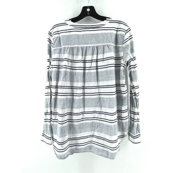 Ann Taylor LOFT Women's White Blue Striped Button Casual Peasant Top Medium Boho - Picture 4 of 8